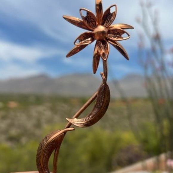 VTG COPPER Large Flower Feather Southwestern BROOCH - Picture 1 of 9